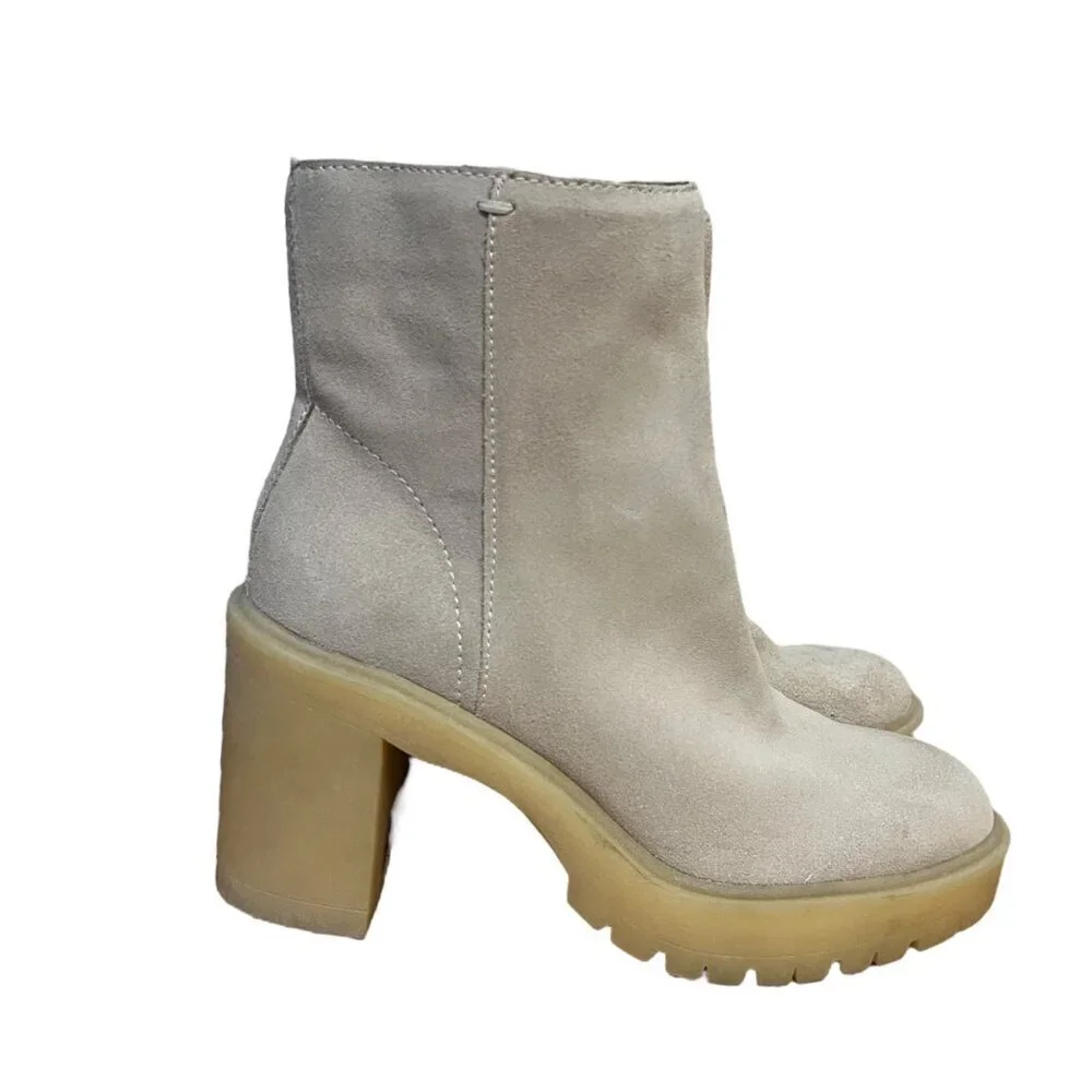 Dolce Vita Beige‎ Suede Platform Ankle Boots With Block Heel Size 7.5